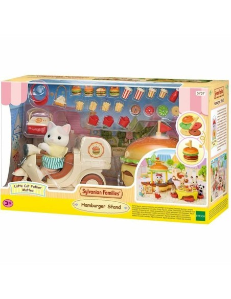 Dolls House Accessories Sylvanian Families Puesto de hamburguesas - Papa Latte Cat y Scooter 30 Pieces