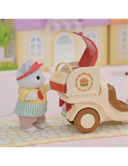 Dolls House Accessories Sylvanian Families Puesto de hamburguesas - Papa Latte Cat y Scooter 30 Pieces