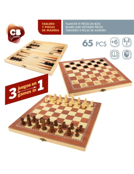 Chess and Checkers Board CB Games Wood Backgammon (6 Units)