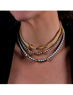 Ladies' Necklace Shabama Namibia Brass gold-plated Leather 38 cm Set 3 Pieces 2