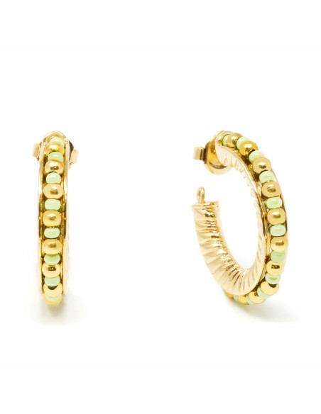 Ladies' Earrings Shabama Etiopia Brass gold-plated Green 3 cm