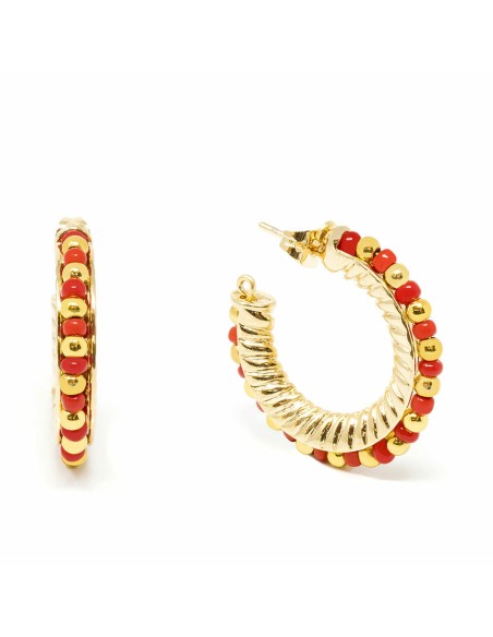 Ladies' Earrings Shabama Etiopia Brass gold-plated Red 2 cm