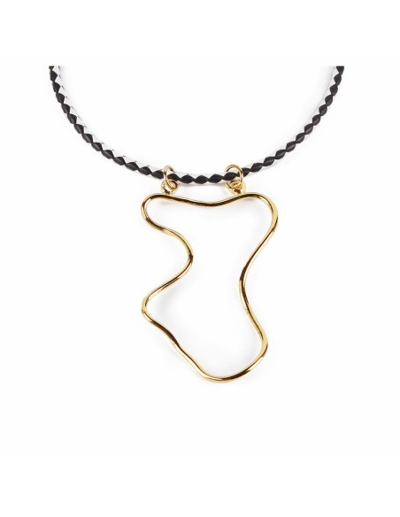 Ladies' Necklace Shabama Malawi Brass Flash gold-plated Leather 38 cm