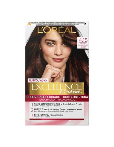 Permanent Dye Excellence L'Oréal Paris Excellence 4.15 Dark Brown Nº 9.0-rubio muy claro Nº 8.0-rubio claro 192 ml
