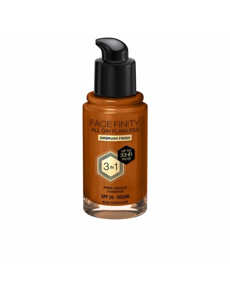 Crème Make-up Base Max Factor Face Finity All Day Flawless 3-in-1 Spf 20 Nº N102 Chocolate 30 ml