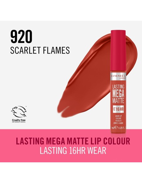 Liquid lipstick Rimmel London Lasting Mega Matte Nº 920 Scarlet Flames 7,4 ml