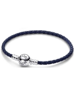 Ladies' Bracelet Pandora ROUND CLASP BLUE BRAIDED LEATHER BRACELET