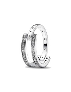 Ladies' Ring Pandora SIGNATURE LOGO & PAVE DOUBLE BAND - RING - SIZE 52