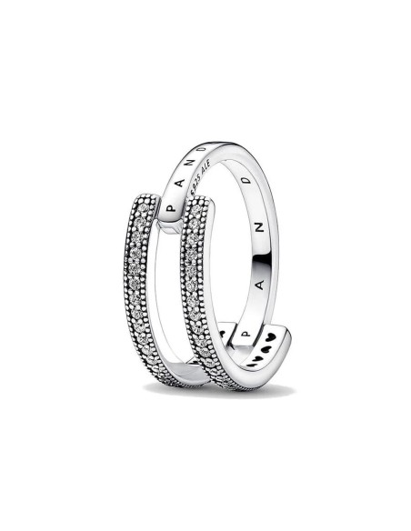 Ladies' Ring Pandora SIGNATURE LOGO & PAVE DOUBLE BAND - RING - SIZE 52