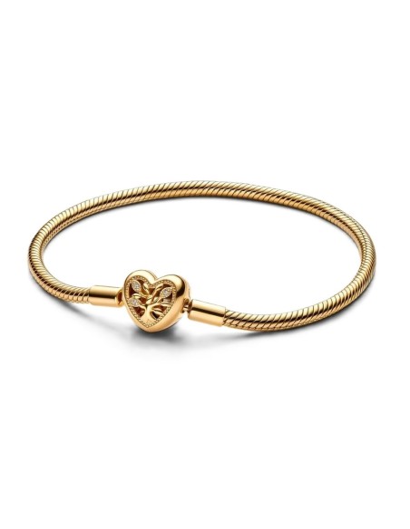 Ladies' Bracelet Pandora FAMILY TREE HEART CLASP SNAKE CHAIN - SIZE 18 18 cm Golden