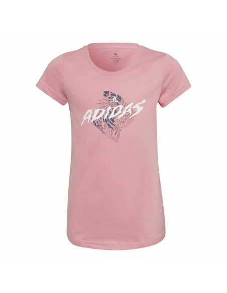Child's Short Sleeve T-Shirt Adidas  Graphic  Pink