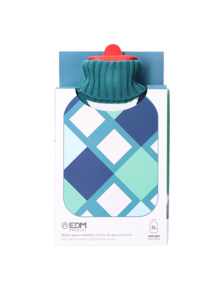 Hot Water Bottle EDM 76775 Blue Squared Wool 2 L