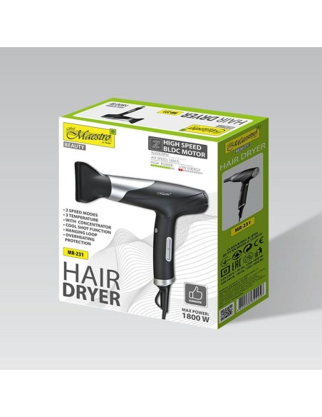 Hairdryer Feel Maestro MR-231 Black Silver 1800 W