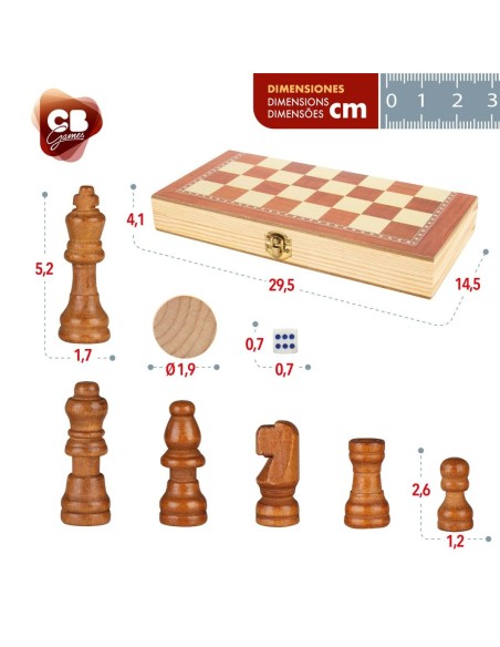 Chess and Checkers Board CB Games Wood Backgammon (6 Units)