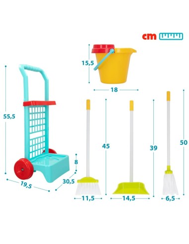 Cleaning Trolley with Accessories Colorbaby Toy 5 Pieces 30,5 x 55,5 x 19,5 cm (12 Units)