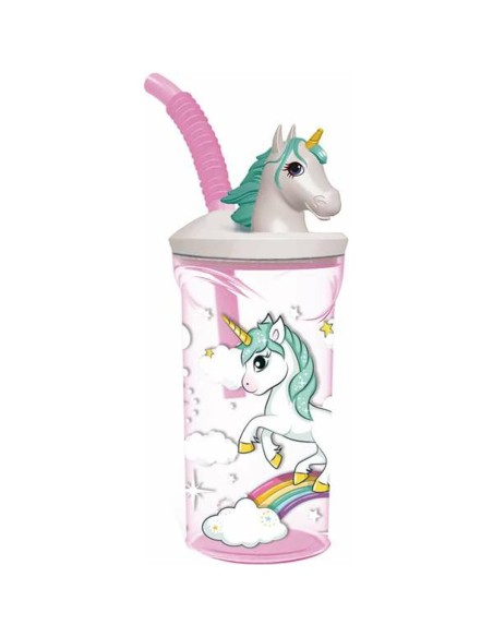 Cup with Straw Stor Unicorn Rainbow Pink (360 ml)