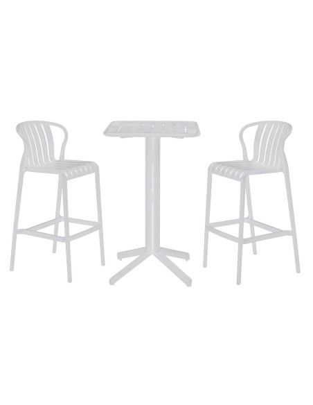 Table set with 2 chairs Home ESPRIT White Metal polypropylene 60 x 60 x 102 cm