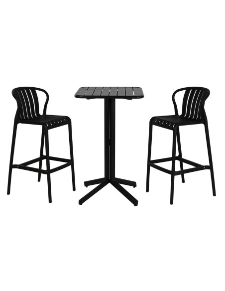 Table set with 2 chairs Home ESPRIT Black Metal polypropylene 60 x 60 x 102 cm