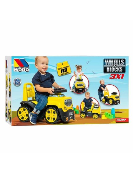 Tricycle Moltó 3x1 Wheels & Blocks Yellow 89 cm 10 Pieces