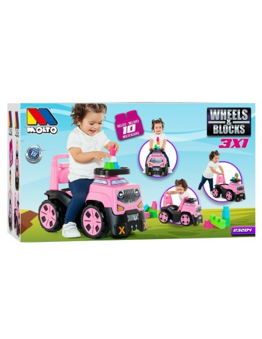Tricycle Moltó 3x1 Wheels & Blocks 10 Pieces 89 cm Pink
