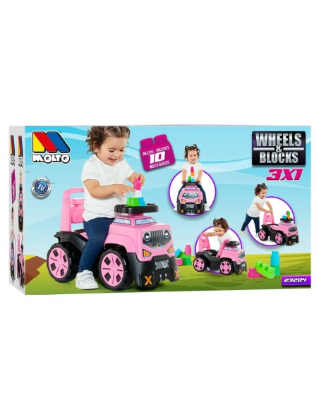 Tricycle Moltó 3x1 Wheels & Blocks 10 Pieces 89 cm Pink