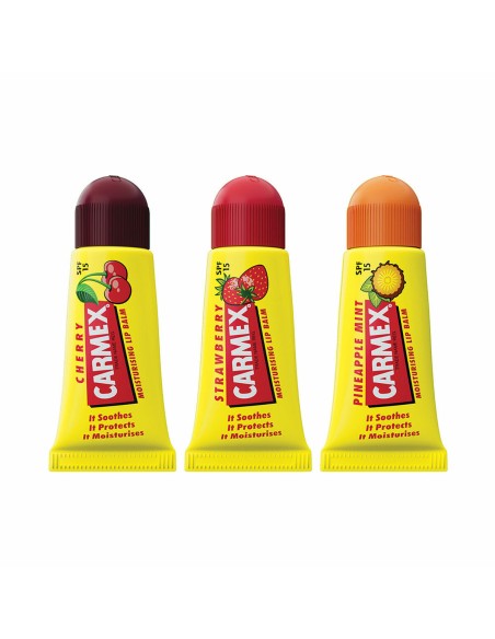 Moisturising Lip Balm Carmex Triplo Transparent Spf 15 Strawberry Pineapple Cherry 3 Pieces (3 Units)