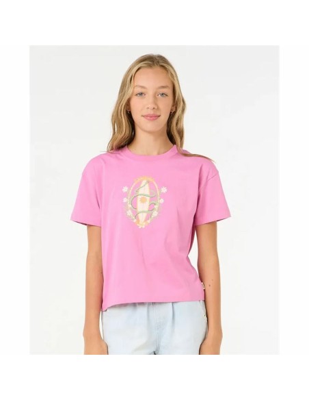 Child's Short Sleeve T-Shirt Rip Curl Island Surf Crop Pink