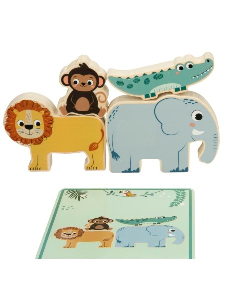 Building Game + Figures Woomax animals 16 Pieces 7 x 7 x 1,5 cm (6 Units)