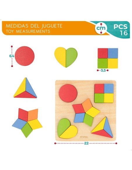 Child's Wooden Puzzle Woomax Shapes + 12 Months 16 Pieces (6 Units)