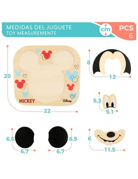 Child's Wooden Puzzle Disney Mickey Mouse + 12 Months 6 Pieces (12 Units)