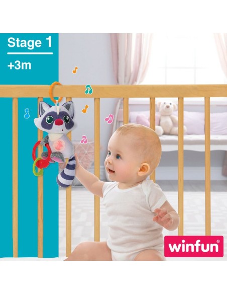 Rattle Cuddly Toy Winfun Racoon 14,5 x 20 x 9,5 cm (6 Units)