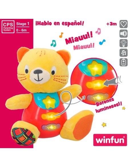 Soft toy with sounds Winfun Cat 16 x 17,5 x 10,5 cm (6 Units)