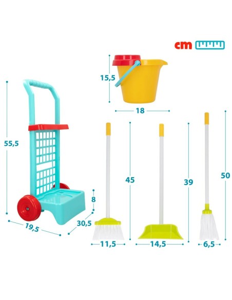 Cleaning Trolley with Accessories Colorbaby Toy 5 Pieces 30,5 x 55,5 x 19,5 cm (12 Units)