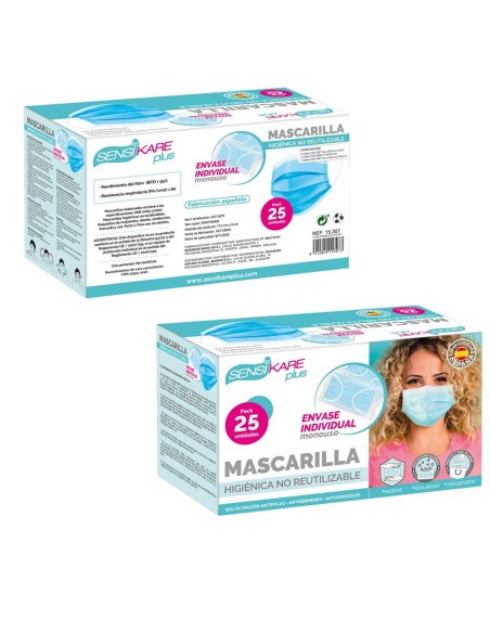 Box of hygienic masks SensiKare 25 Pieces (12 Units)