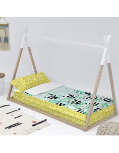 Quilted Zipper Bedding HappyFriday Moshi Moshi Panda Garden Blue Blue 105 x 200 cm 2