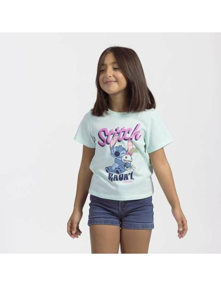 Child's Short Sleeve T-Shirt Stitch Green Turquoise
