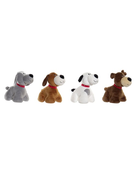 Fluffy toy Home ESPRIT White Brown Grey Polyester Dog 22 x 21 x 26 cm (4 Units)
