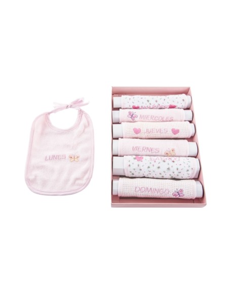 Bib Set Home ESPRIT Blue Pink Cotton 19 x 29 x 3 cm (4 Units)