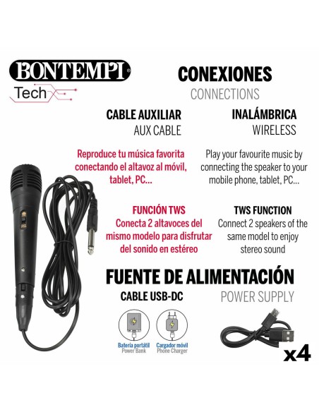 Speaker with Karaoke Microphone Bontempi 4 Units
