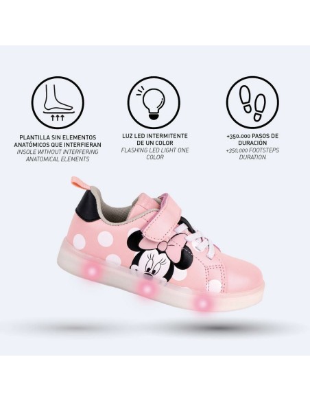 LED Trainers Minnie Mouse Velcro Pink